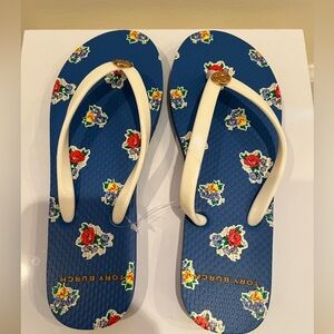 New Tory Burch New Blue / White Palais Ditsy Floral Flip Flops Size 5